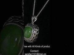 9.48g 925 Silber Edelstein Anhänger Perlenkette 14x14mm Kissen Grüner Jade Anhänger