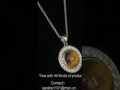 Frauen 925 Silber Edelstein Anhänger Rund Rhodium Plattierung Tiger Eye Stein Anhänger