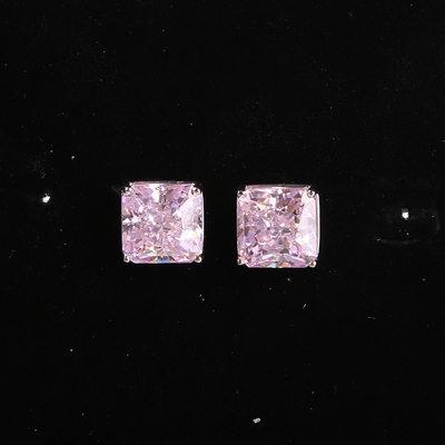 Prinzessin Cut Pink Crystal Diamond Stud 925 Sterling Silver Gemstone Earrings