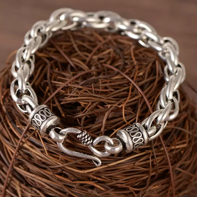 Handgemachte Antike S925 Chunky Chain Link Bracelet Mens