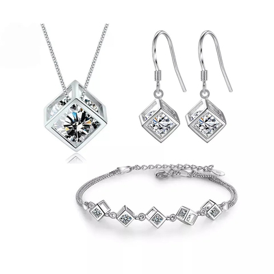 Sterling Silver Jewelry Set For-Frauen-Hochzeits-hängende Halsketten-Luxusohrringe der Gewohnheits-925