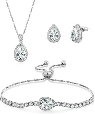 Heiße Verkaufs-Mode der Heiratssatz der eleganten Luxuszircon-Träne-Halsketten-Ohrring-Frauen