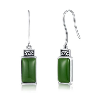 Zufälliges 3.10g 925 Sterling Silver Earrings Natural Stone Emerald Jade