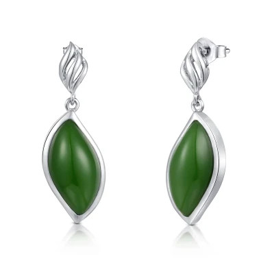 Blatt entwirft 925 Sterling Silver Stud Earrings Gemstone Emerald Green Stone Earrings