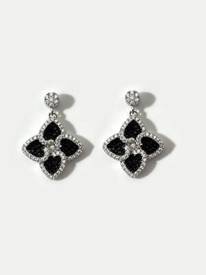 Warme Sommer Silber Ohrringe Sterling CZ Spitzig Glücks-Vierblätter-Kleber Farbig Schwarz+Weiß CZ Geeignet für Gelegenheits- und Formalveranstaltungen Dangle Ohrring Stud Rücken, niedliche Sterling Silber Ohrringe