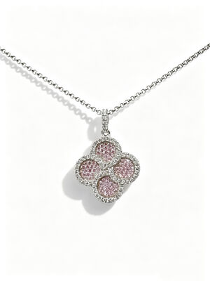 2026 heißer Sommer 925 Silber CZ Anhänger mit Pfirsich Rosa Weiß AAA CZ Steine Glücksblume Anhänger Schmuck Rhodium Plattiert für Wohlstand Langlebigkeit Schmuck