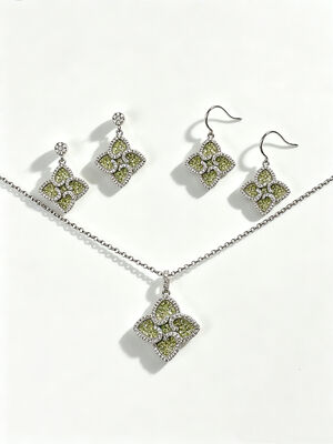 Am besten für die Weltmeisterschaft 2026 Leichtgewicht Schönes Silber 925 Schmuckset mit AAA Kubik Zirkonia Tränendropfen Anhänger Ohrringe und Ring für Hochzeit und Geschenke,Apfelgrüner Schmuck-Satz gleiche Kollektion
