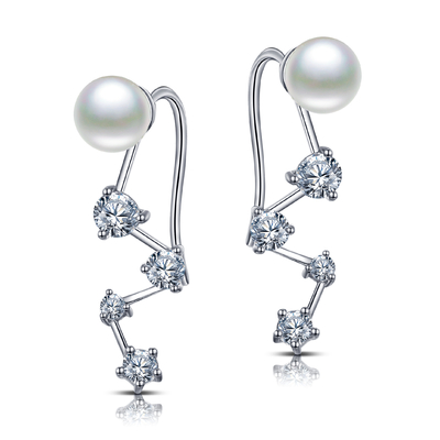Süßwasser-Perlen-Knorpel-Ohrringe 925 silberne runde Perle CZ-Ohrring-6.0mm