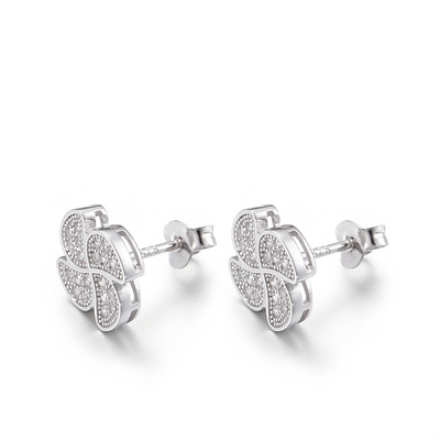 kleiner Bolzen-Ohrring-Windmühlen-Klee des Zirkon-2.7g 2mm Sterling Silver Earrings