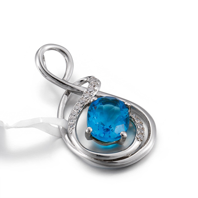 hängende Halskette bezaubert des silbernen Edelstein-2.05g 925 ovalen blauen Saphir