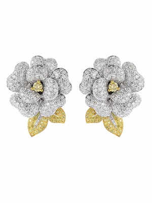 Weißgold Diamond Earrings 0.33ct Camellia Flower Earrings Ladys 18k