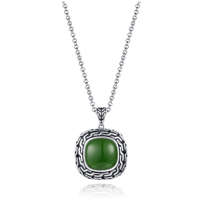 des silbernen Edelstein-9.48g 925 hängendes Kissen-Grün Jade Pendant Perlen-des Chain-14x14mm