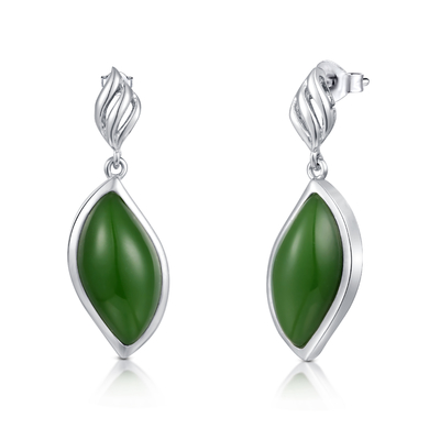 8.5x16mm 925 Sterling Silver Gemstone Earrings Marquise dunkelgrüne Jade Earrings