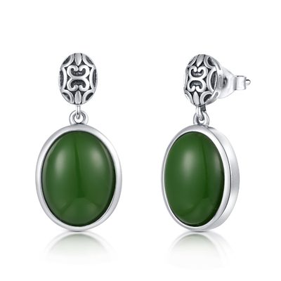 Oval-Grün-Jade Dezembers Birthstone 925 Sterling Silver Gemstone Earrings 10x13mm
