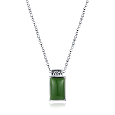des silbernen Edelstein-2.08g 925 hängendes Rechteck-Grün Jade Pendant Perlen-des Chain-9x14mm