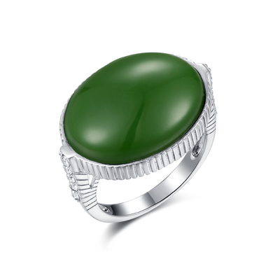 Oval-Form Schütze Birthstone-Grün-Jade Ring Sterling Silvers 16x20mm