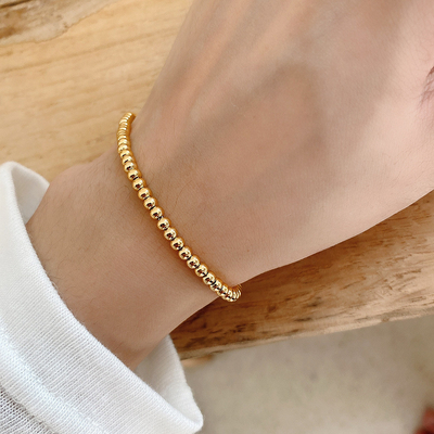 Handgemachte 925 Sterling Silver Bead Bracelet 18k Gold überzogener Mirco Inset High Polished