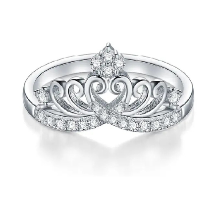 2.0mm Hauptsilberner Verlobungsring stein-925, Kronen-geformte Verpflichtung Ring For Women