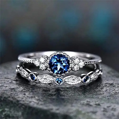 925 Sterling Silber Diamant Verlobungsring blauer Zirkon Verlobungsring