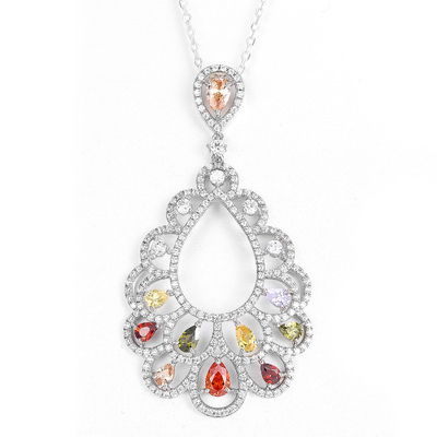 Ladies Long Teardrop Marquise Anhänger Halskette 925 Silber Edelstein Box Kette Schmuck