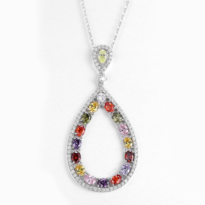 Ladies Long Teardrop Marquise Anhänger Halskette 925 Silber Edelstein Box Kette Schmuck