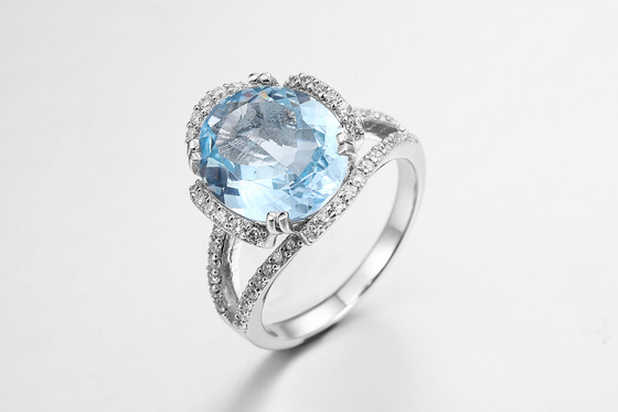 Elegant Blauer Edelstein Runder Ring für Frauen Gelegenheitsschmuck / Party Schmuck 925 Silber 2,5g