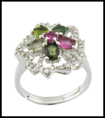 Sterling Silber Edelstein Ringe mit 925 Reinheit Rhodium Plattierung Farbe Tourmalin Stein
