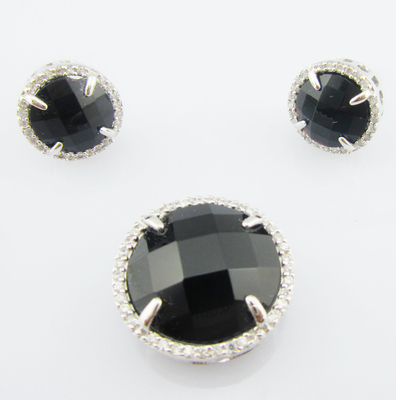 Schwarzes Agat Sterling Silber 925 Classic Dangle Ohrringe Set mit AAA-Klasse Kubik Zirkonia Echt Silber Schmuck Sets