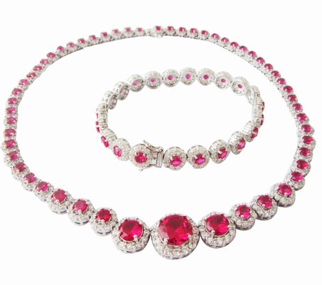 Luxus Rubin Edelstein Halskette Kubik Zirkonia Edelstein Halskette 925 Sterling Silber Sterling Silber Halskette