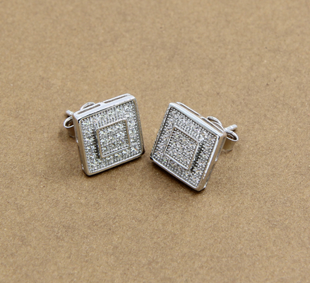 925 Sterling Silber Stud Ohrringe mit Kubik Zirkonia Steine Quadrat Ohrring Stud Einzigartig CZ High