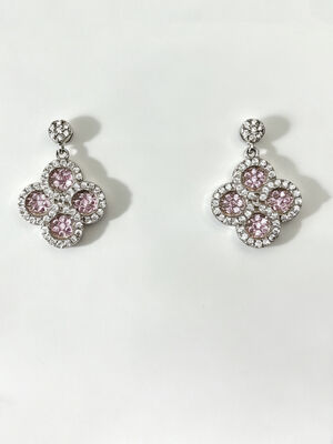 925 Silber CZ Ohrringe mit Pfirsichrosa und Weiß AAA CZ Steine in rundem Lucky Flower Circle Design Hypoallergen Rhodium Plattiert
