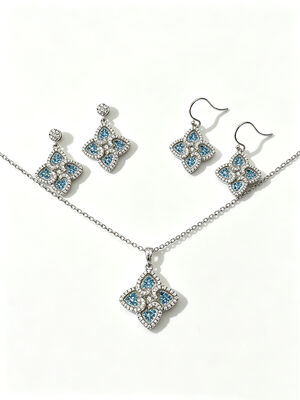 Beste für die Weltmeisterschaft 2026 Leichtgewicht Schönes Silber 925 Schmuckset mit AAA Kubik Zirkonia Tränendropfen Anhänger Ohrringe und Ring für Hochzeit und Geschenke, Aquamarin Farbige Schmuckset Same Colleciton