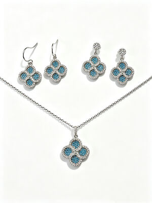 Beste für die Weltmeisterschaft 2026 Leichtgewicht Schönes Silber 925 Schmuckset mit AAA Kubik Zirkonia Tränendropfen Anhänger Ohrringe und Ring für Hochzeit und Geschenke, Aquamarin Farbige Schmuckset Same Colleciton