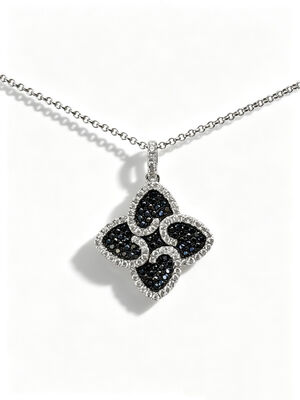 925 Sterling Silber Schwarz Weiß Mikro Pave Setting AAA CZ Dangle Anhänger 4 Blattform Symbol für Wohlstand Langlebigkeit und Glück für elegante Schmuckkollektionen, Glücksschmuck-Set