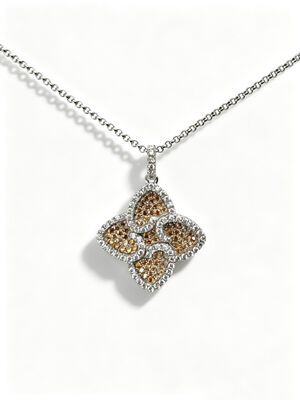 925 Sterling Silber Dunkel Champagner Weiß Farbig CZ Setting AAA CZ Dangle Pendant 4 Blattform Symbol für Wohlstand Langlebigkeit und Aussicht für elegante Schmuckkollektionen, Glücksschmuck Set