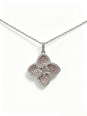 925 Sterling Silber Pfirsich Rosa Weiß Farbig CZ Einstellung AAA CZ Dangle Anhänger 4 Blattform Symbol für Wohlstand Langlebigkeit und Aussicht für elegante Schmuckkollektionen, Glücksschmuck-Set