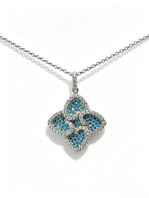 925 Sterling Silber Aquamarin Weiß Farbig CZ Einstellung AAA CZ Dangle Anhänger 4 Blattform Symbol für Wohlstand Langlebigkeit und Ausglück für elegante Schmuckkollektionen, Glücksschmuck Set