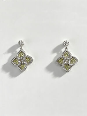 Warme Sommer Silber Ohrringe Sterling CZ Spitzig Glücks-Vierblätterklee Farbig Apfelgrün + Weiß CZ Geeignet für Gelegenheits- und Formalveranstaltungen Dangle Ohrring Stud Rücken, niedliches Sterling Silber Ohrringe