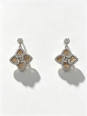 Warme Sommer Silber Ohrringe Sterling CZ Spitziges Glücks-Vierblätter-Kloof buntes dunkles Champagner +Weiß CZ Geeignet für Gelegenheits- und Formalveranstaltungen Dangle Ohrring Stud Rücken, niedliches Sterling Silber Ohrringe