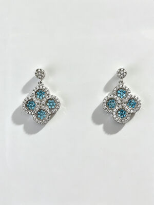 2026 New Hot Summer 925 Silber CZ Ohrringe Rhodiumplattiert Hypoallergen Lucky Flower Circle Design mit Aquamarin und weißen AAA CZ Steinen