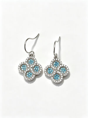 2026 New Hot Summer 925 Silber CZ Ohrringe Haken/Ohrring Draht Rhodiumbeschichtet Hypoallergen Glücksblumenkreis Design mit Aquamarin und Weiß AAA CZ Steine