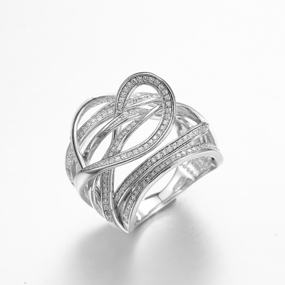 Herz umklammerte 925 silbernes Zirkoniumdioxid Sterling Silver CZ-Ring-10.79g Pandora Heart Ring Clear Cubic