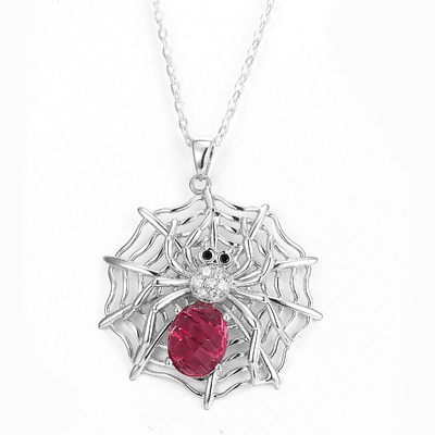 Sterling Silver Spider Web Pendant roter Ruby Swarovski Gemstone Necklace
