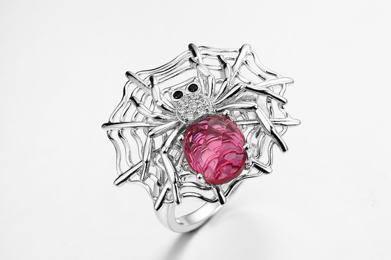 Rote silberne Edelstein-Ringe Swarovski Sterling Silver Spider Web Ring des Rubin-925