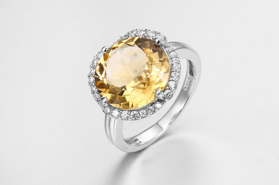 überzogen silberne Ringe des Edelstein-3.7g 925 mit Zitrinstein PVD