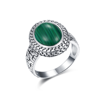 925 silberne der Edelstein-Ring-ovale Ei-Form-Malachit-Verlobungsringe der Frauen