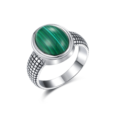 925 Sterling Silver Malachite Ring Round formten Malachit-Eheringe für Frauen