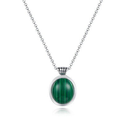 925 Sterling Silver Malachite Pendant 13x15mm ovalgeschnitten für Frauen