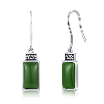 Cabochon 925 Rechteck-Grün-Jade Sterling Silver Gemstone Earringss 7x12mm