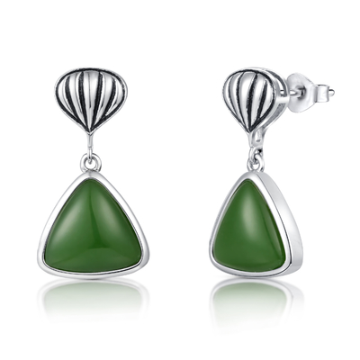 Grün Jade Stud Earrings Birthstones 925 Sterling Silver Gemstone Earrings Trillion